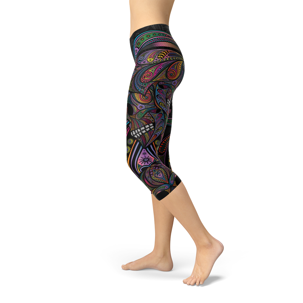 Womens Sugar Skull Capri Leggings