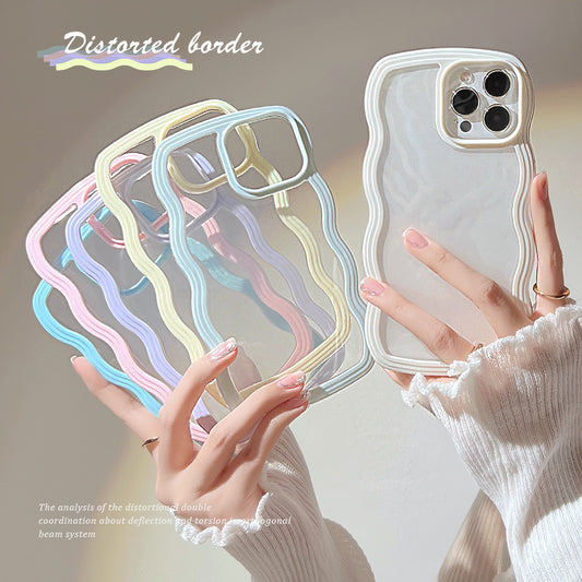 Wave Border Mobile Phone Case – Solid Color, Simple Candy Color Design